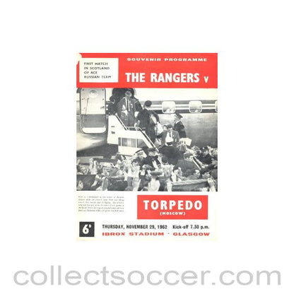 1962 - Glasgow Rangers v Torpedo Moscow official programme 29/11/1962