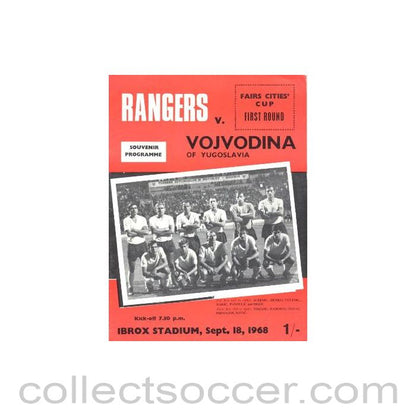 1968 - Glasgow Rangers v Vojvodina official programme 18/09/1968