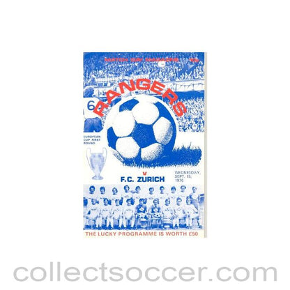 1976 - Glasgow Rangers v Zurich official programme 15/09/1976 European Cup