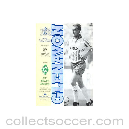 1995 - Glenavon v Werder Bremen official programme 13/09/1995 UEFA Cup