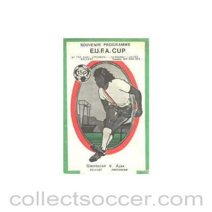 1975 - Glentoran v Ajax Amsterdam E.U. F.A. Cup official programme 16/09/1975