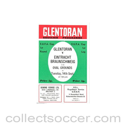 1971 - Glentoran v Eintracht Braunschweig official programme 14/09/1971