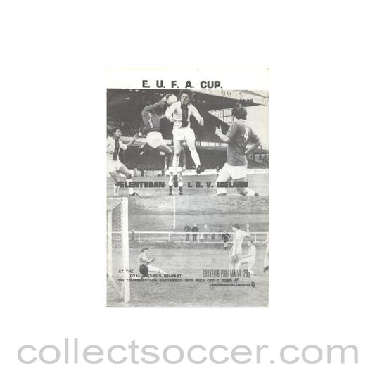1978 - Glentoran v I.B.V. Iceland official programme 14/09/1978 UEFA Cup
