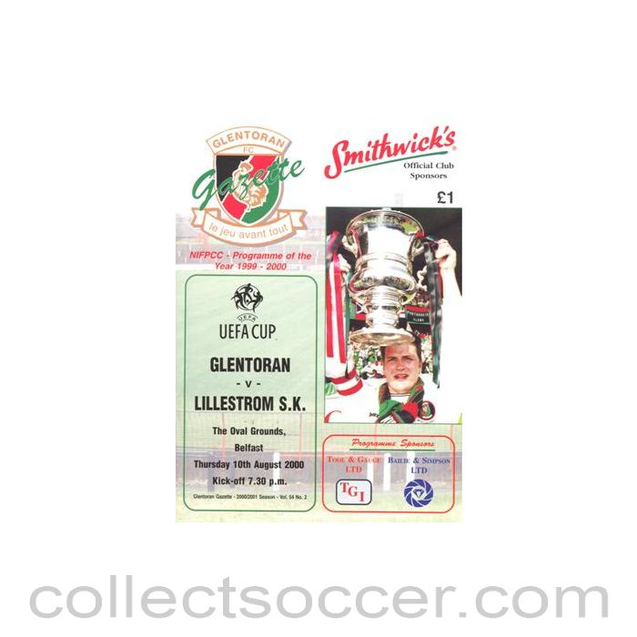 2000 - Glentoran v Lillestrom Norway official programme 10/08/2000 UEFA Cup