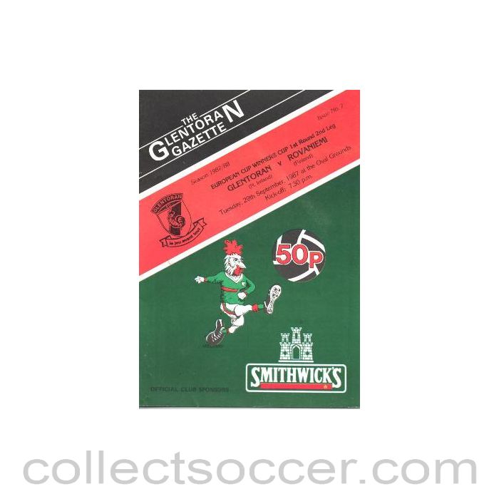 1987 Glentoran v Rovaniemi European Cup Winners Cup First Round Second Leg official programme 29/09/1987