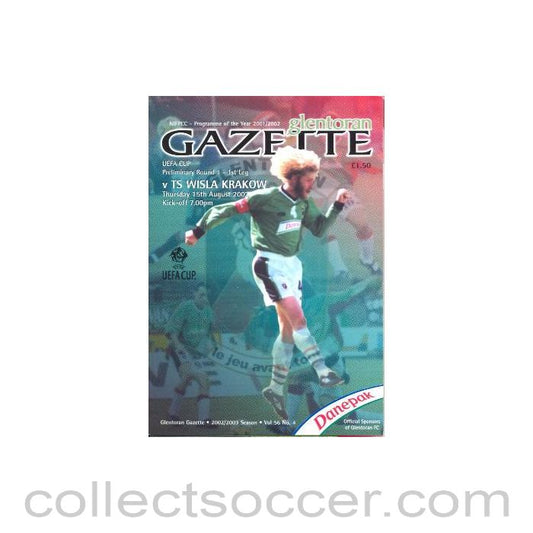 2002 - Glentoran v Wisla Krakow Poland official programme 15/08/2002 UEFA Cup