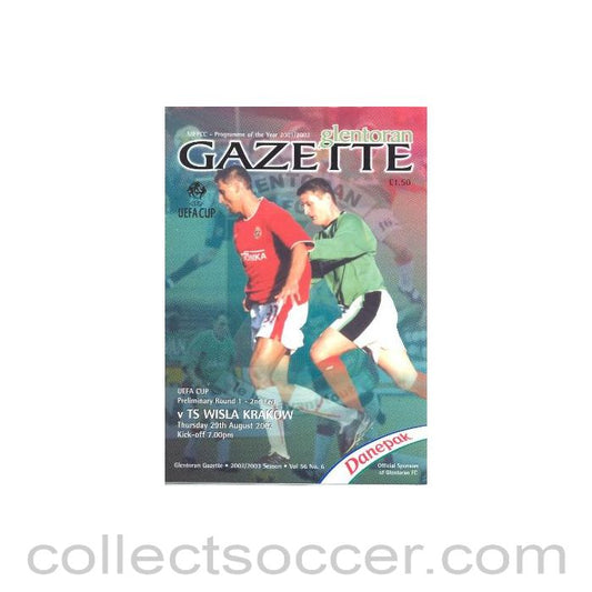 2002 - Glentoran v Wisla Krakow Poland official programme 29/08/2002 UEFA Cup