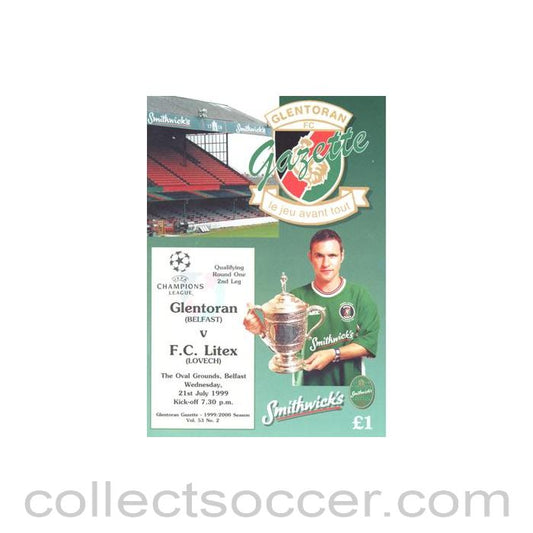 1999 - Glentoran v Litex Lovech Bulgaria official programme 21/07/1999 Champions League