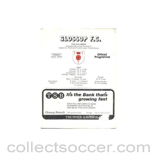 Glossop v Winsford United official programme unknown season F.A. Cup 1st Qualifying Round
