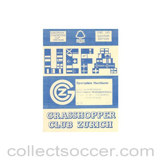 1979 - Grasshopper, Zurich v Nottingham Forest official programme 21/03/1979 European Cup