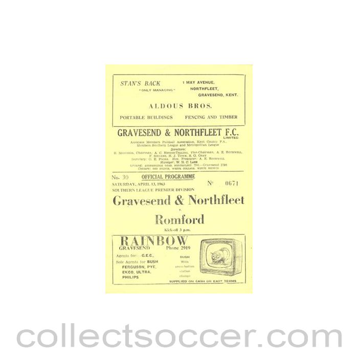 1963 - Gravesend & Northfleet v Romford official programme 13/04/1963