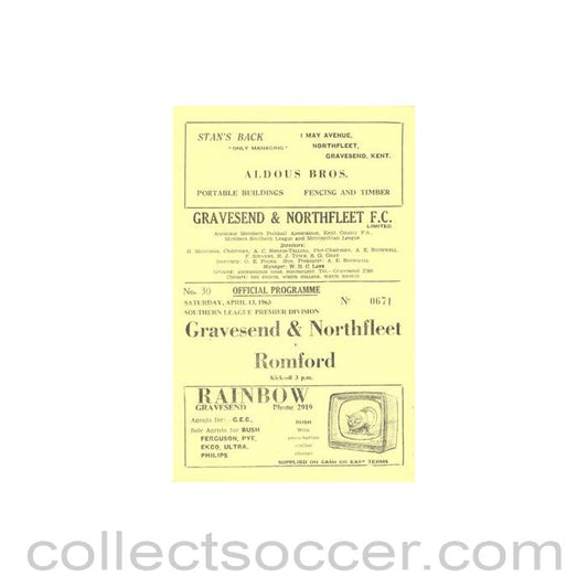 1963 - Gravesend & Northfleet v Romford official programme 13/04/1963