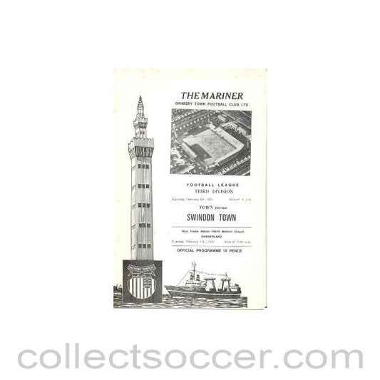 1975 - Grimsby Town v Swindon Town official programme 08/02/1975 Football League