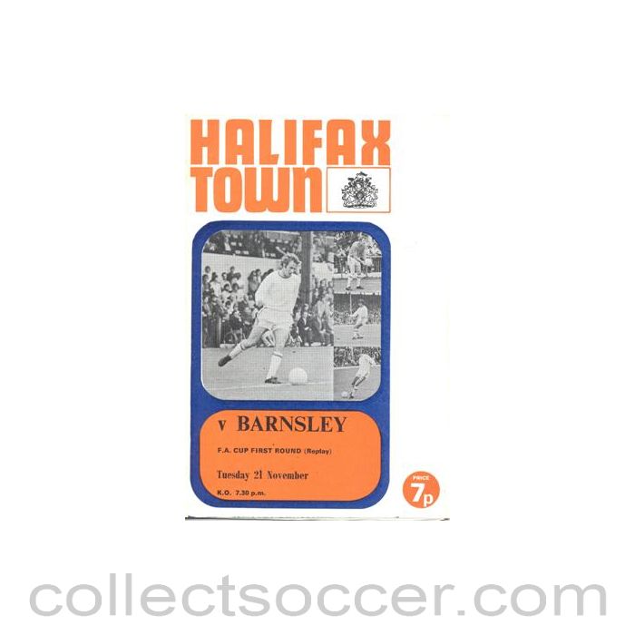 1972 - Halifax Town v Barnsley official programme 21/11/1972 F.A. Cup