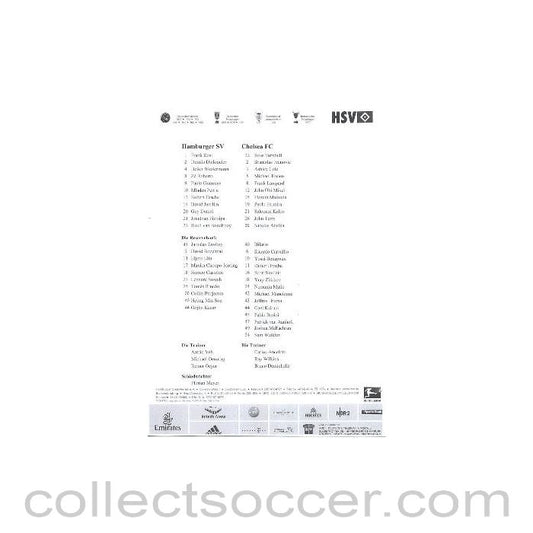 2010 - Hamburg v Chelsea Official Teamsheet 04/08/2010