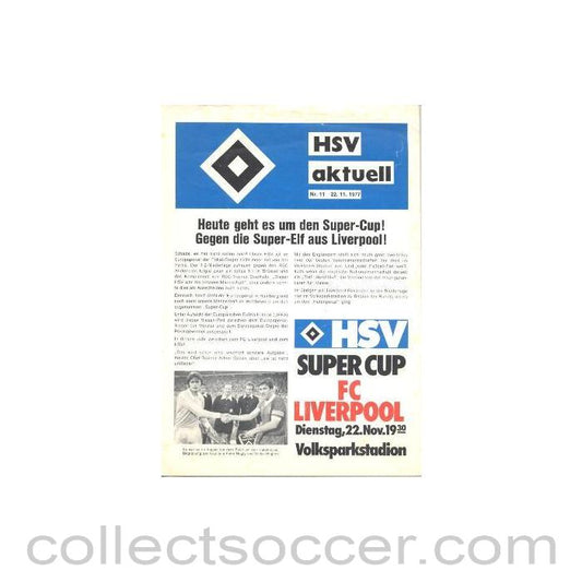 1977 Hamburg v Liverpool official programme 22/11/1977 Super Cup