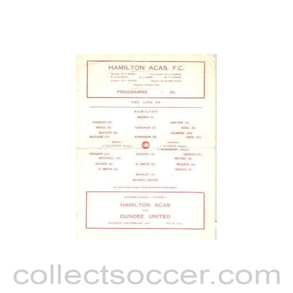 1966 - Hamilton Academical (Accies) v Dundee United official programme 12/02/1966 Scottish League
