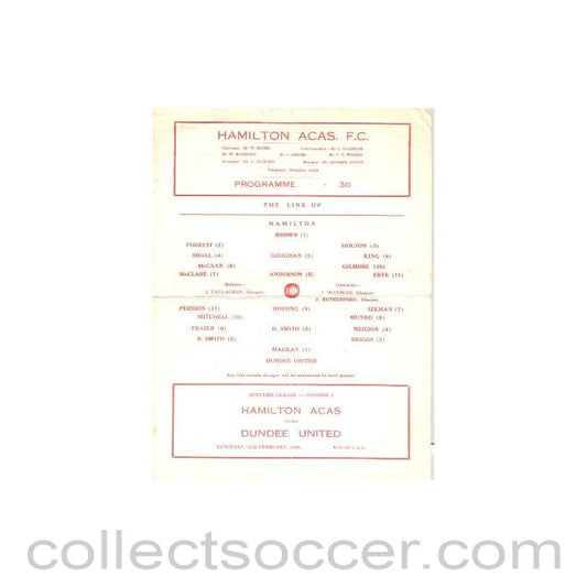 1966 - Hamilton Academical (Accies) v Dundee United official programme 12/02/1966 Scottish League