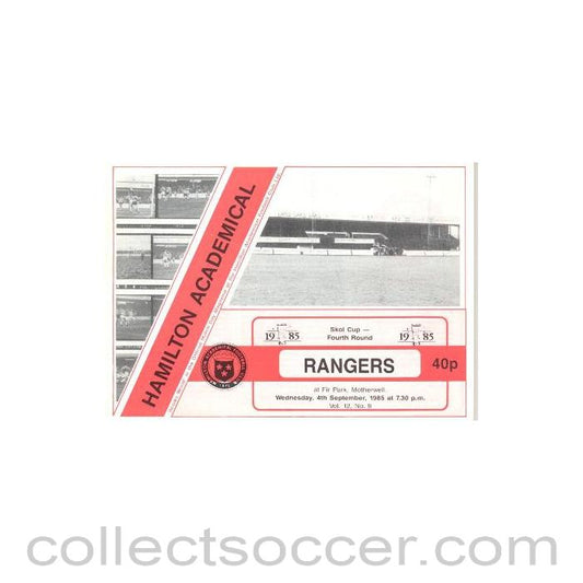 1985 - Hamilton Academical (Accies) v Glasgow Rangers official programme 04/09/1985 Skol Cup