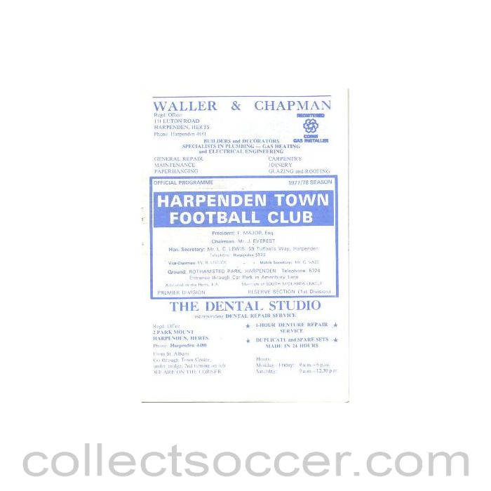 1978 - Harpenden Town Select XI v Clausenengen Norway official programme 11/04/1978 International Friendly