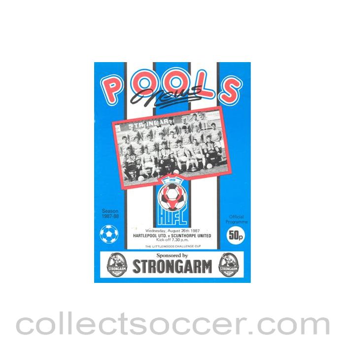 1987 - Hartlepool United v Scunthorpe United official programme 26/08/1987 Littlewoods Cup