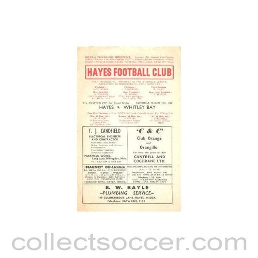 1963 - Hayes v Whitley Bay official programme 16/03/1963