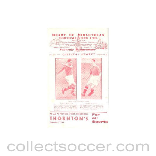 1947 - Heart of Midlothian vChelsea official programme 21/04/1947
