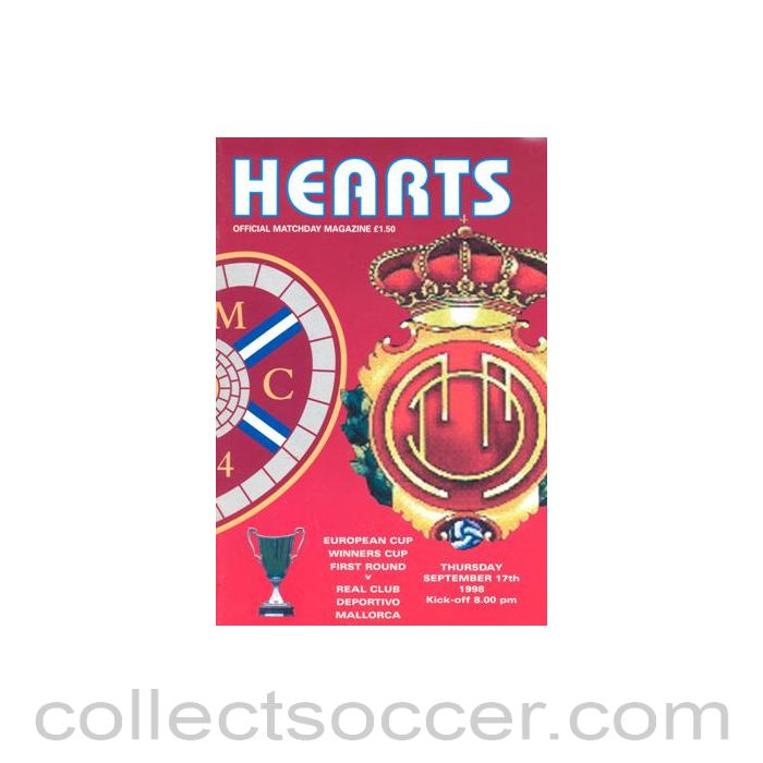 1998 - Heart of Midlothian v Real Club Deportivo Majorca official programme 17/09/1998 Cup Winners Cup