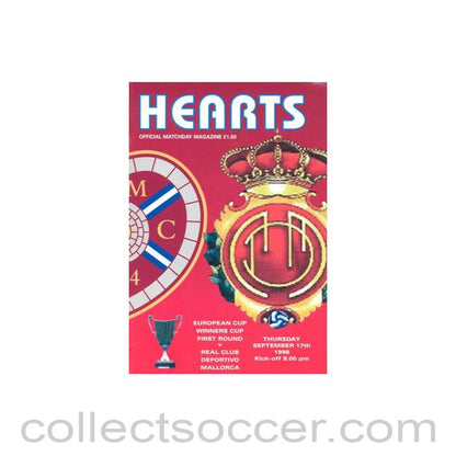 1998 - Heart of Midlothian v Real Club Deportivo Majorca official programme 17/09/1998 Cup Winners Cup