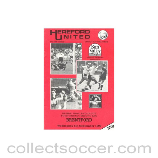 1990 - Hereford United v Brentford official programme 05/09/1990 Rumbelows League Cup