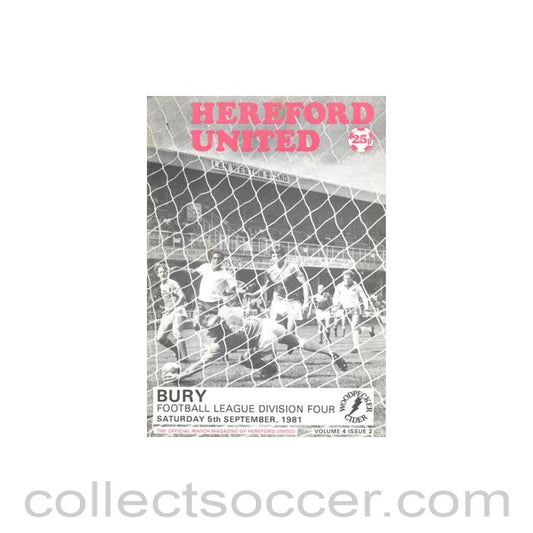 1981 - Hereford United v Bury official programme 05/09/1981 Football League