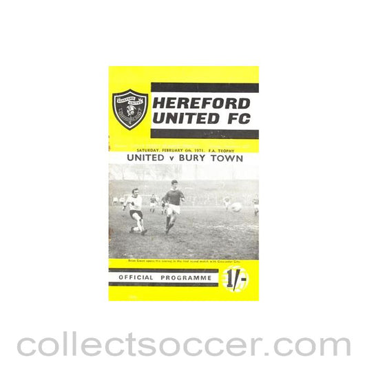 1971 - Hereford United v Bury official programme 06/02/1971 F.A. Trophy