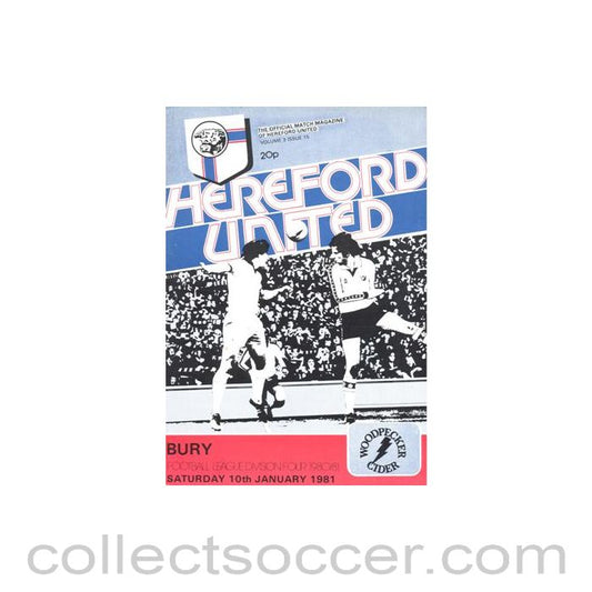 1981 - Hereford United v Bury official programme 10/01/1981 Football League