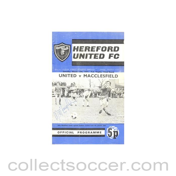 1971 - Hereford United v Macclesfield official programme 13/03/1971 F.A. Trophy