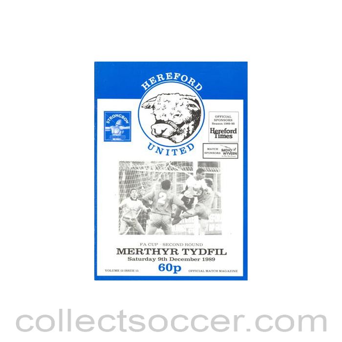 1989 - Hereford United v Merthyr Tydfil official programme 09/12/1989 F.A. Cup