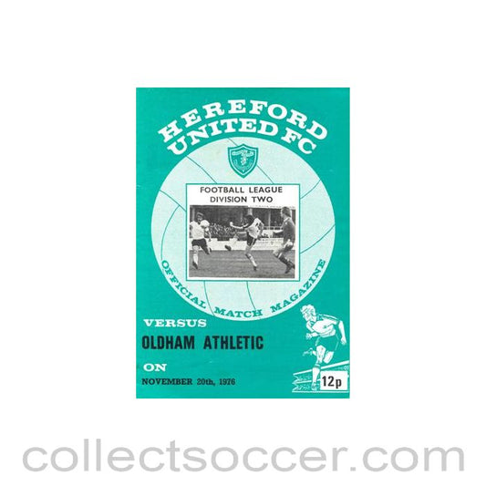 1976 - Hereford United v Oldham Athletic official programme 20/11/1976 Football League