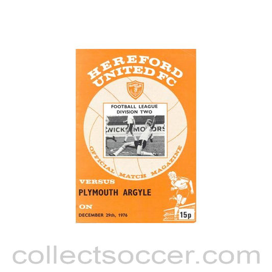 1976 - Hereford United v Plymouth Argyle official programme 29/12/1976 Football League