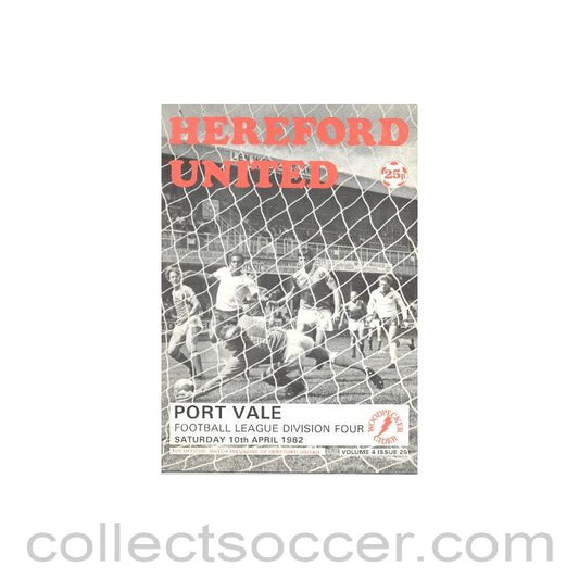 1982 - Hereford United v Port Vale official programme 10/04/1982 Football League