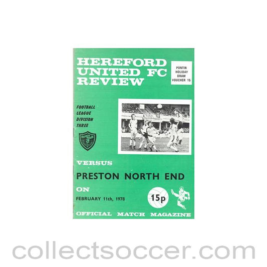 1978 - Hereford United v Preston North End official programme 11/02/1978 Football League