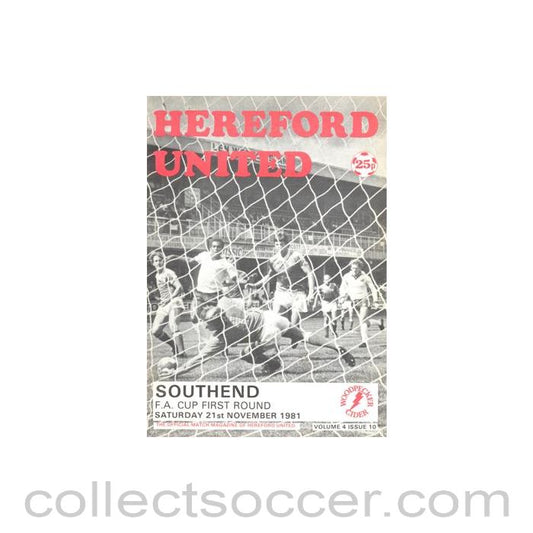 1981 - Hereford United v Southend official programme 21/11/1981 F.A. Cup
