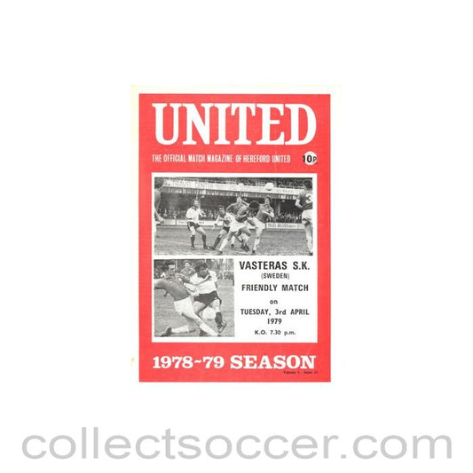 1979 - Hereford United v Vasteras Sweden official programme 03/04/1979 Friendly Match