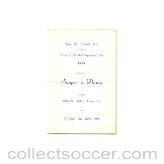 1956 - Herne Bay Football Club and Supporters' Club Annual Supper & Dance menu 11/05/1956