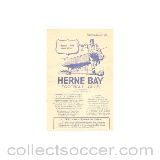 1960 - Herne Bay v Sheppey United official programme 20/08/1960