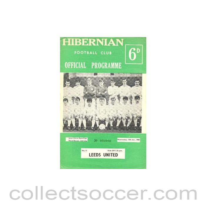 1968 - Hibernian v Leeds United official programme 10/01/1968 Inter Cities Fairs Cup