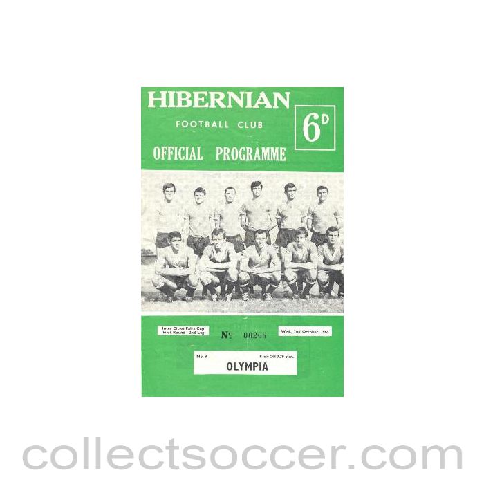 1968 - Hibernian v Olympia official programme 02/10/1968