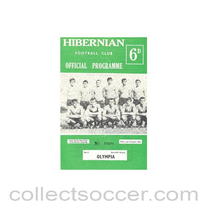 1968 - Hibernian v Olympia official programme 02/10/1968