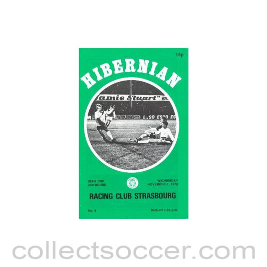 1978 - Hibernian v Racing Club Strasbourg official programme 01/11/1978 UEFA Cup