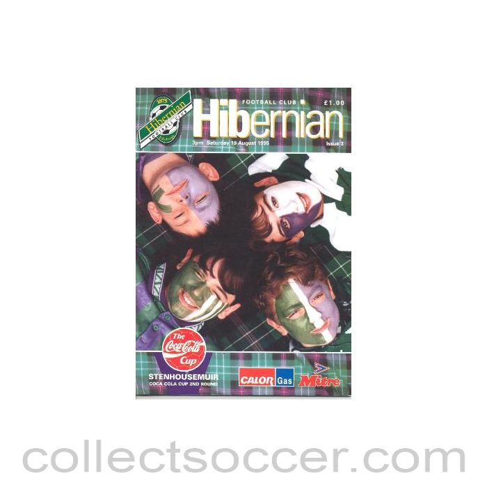 1995 - Hibernian v Stenhousemuir official programme 19/08/1995 Coca Cola Cup