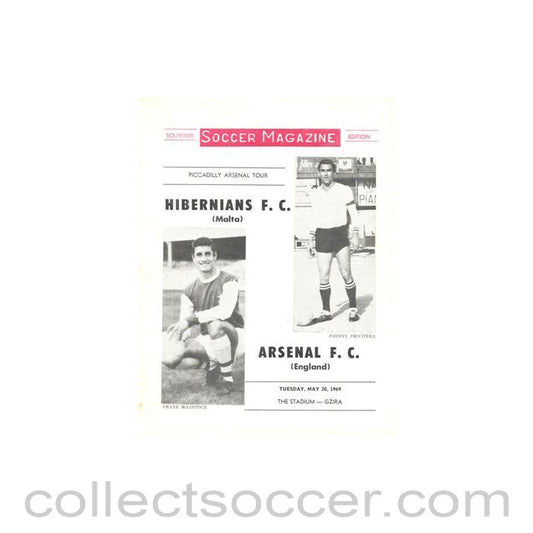 1969 - Hibernians Malta v Arsenal official programme 20/05/1969