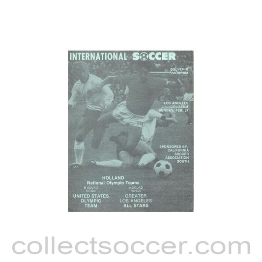1977 Holland National Olympic Teams - B Team v United States Olympic Team and A Team v Greater Los Angeles All Stars official programme 27/02/1977